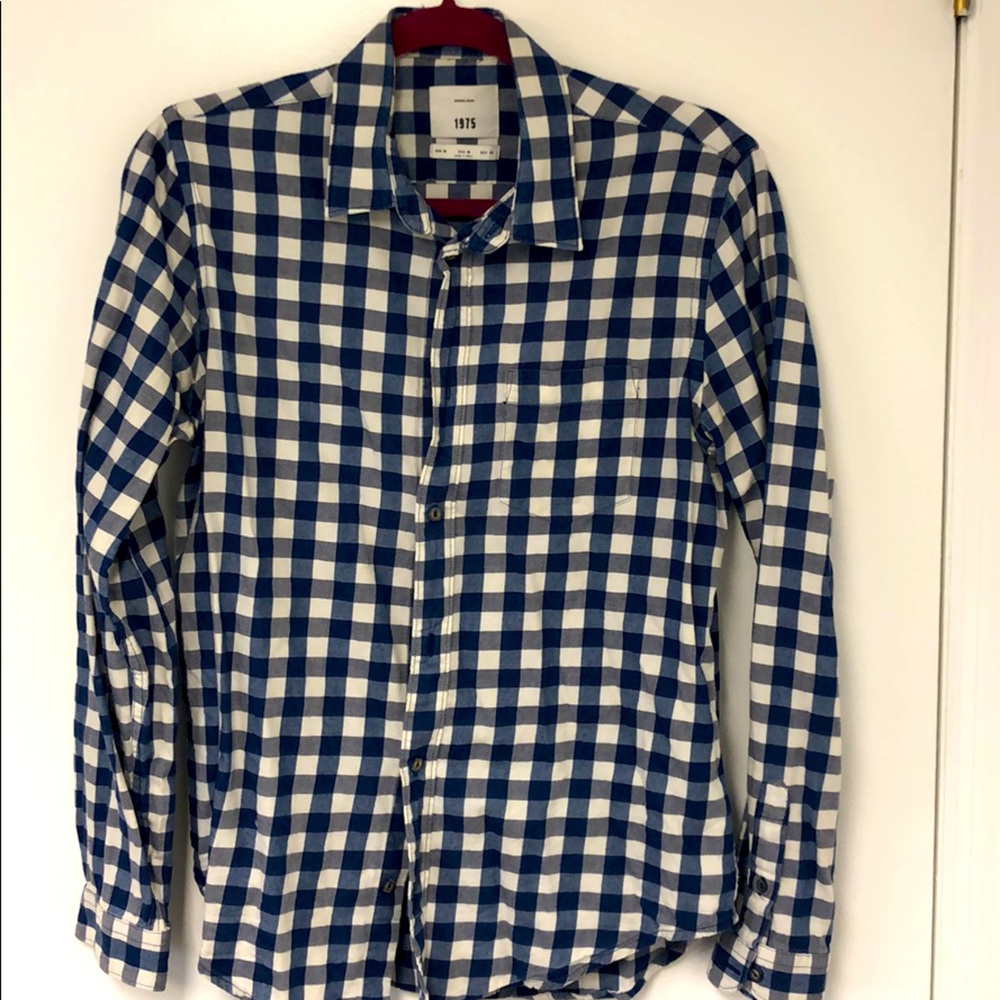 Zara men blue and white plaid shirt